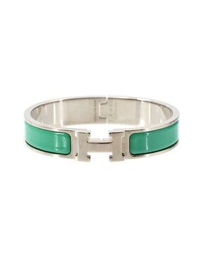 Hermes Clic PM Bangle Green Silver Bracelet